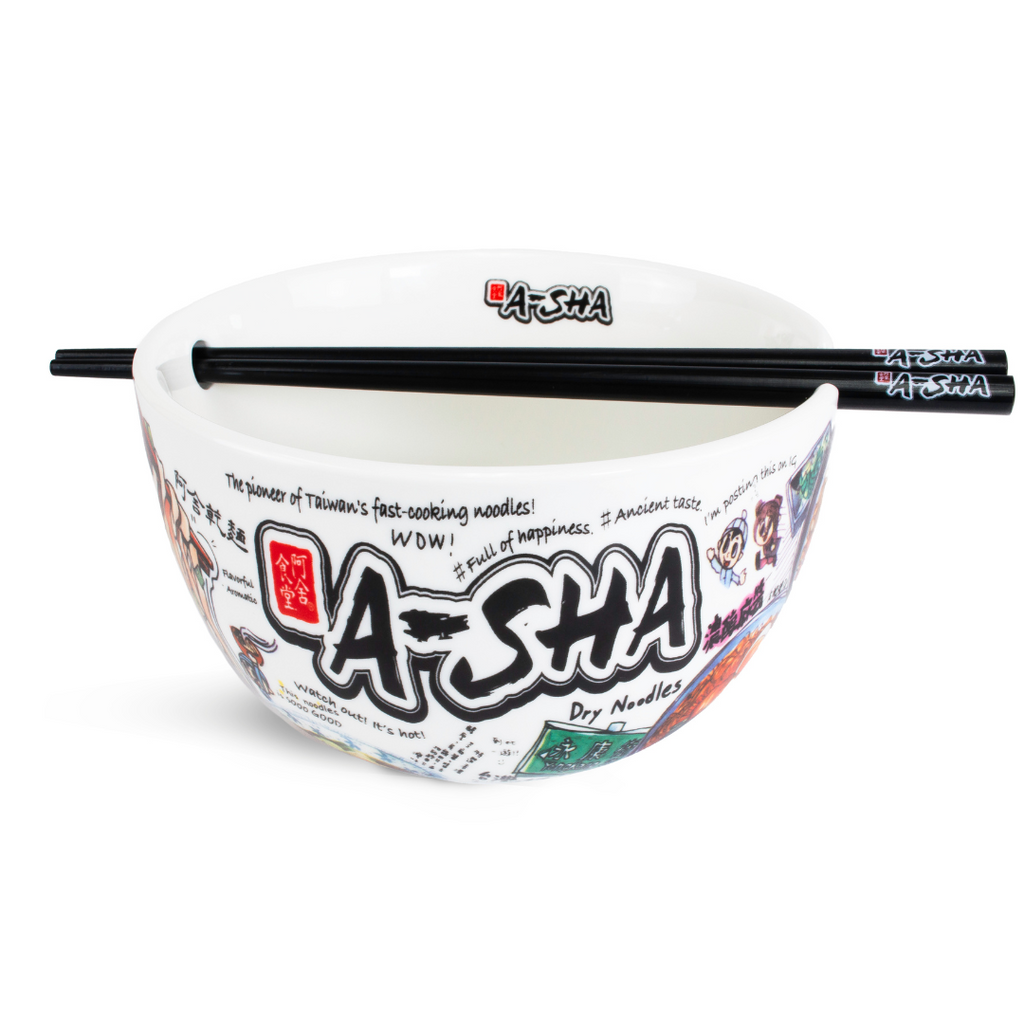 A-Sha Ceramic Ramen Bowl with Chopsticks - Easy Noodle Night Favorite